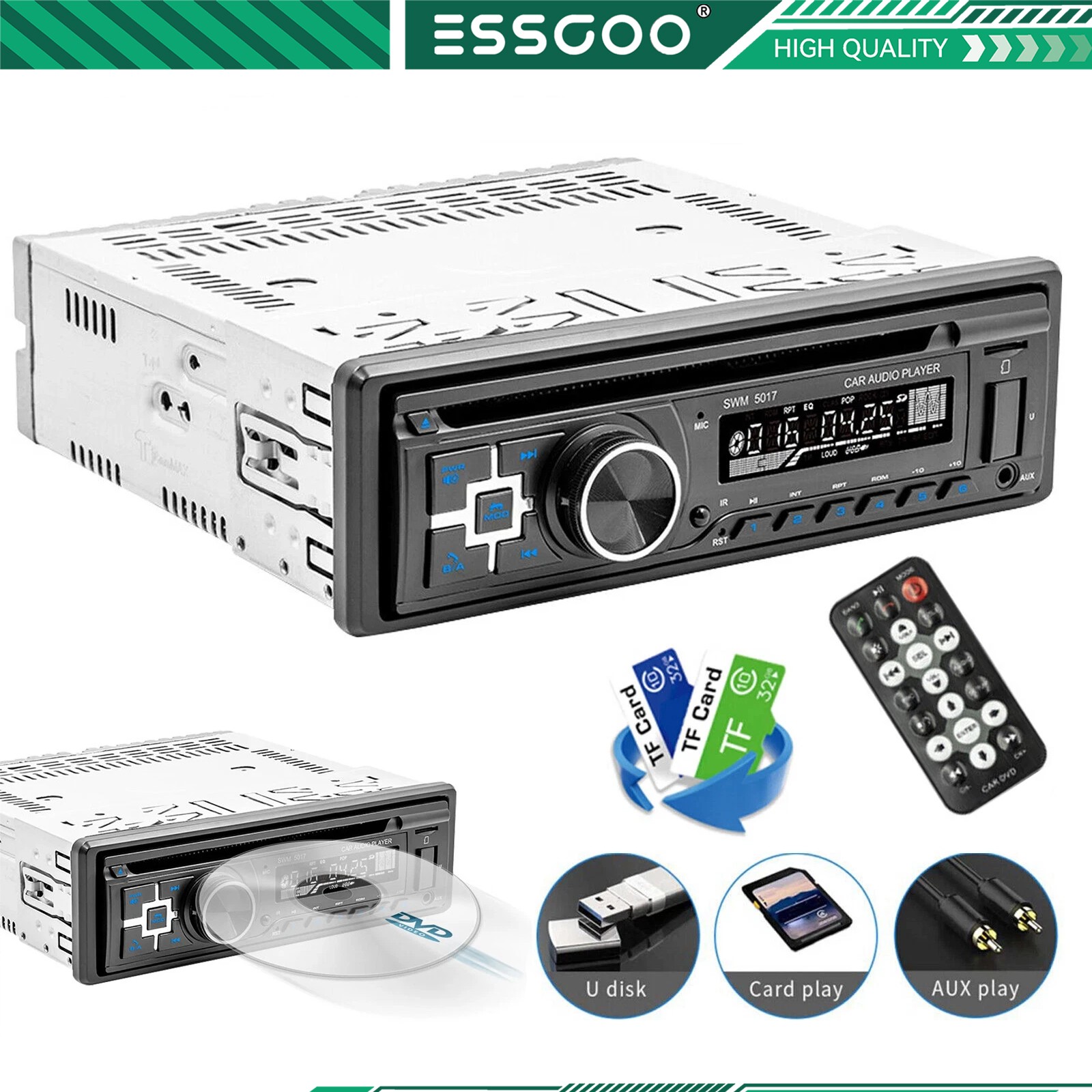 Single 1 Din Car Stereo CD DVD Player Bluetooth FM Radio USB AUX Audio Receiver
