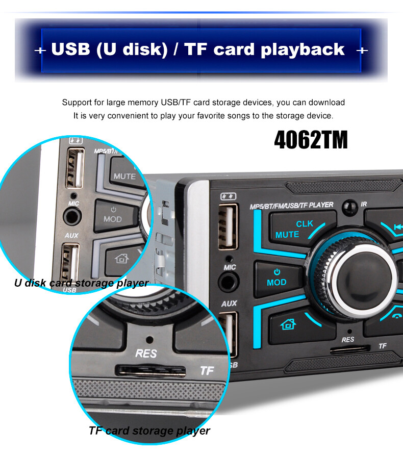 4.1 inch Touch screen FM Radio Bluetooth RM USB/TF card MP5 Car Player AUX input