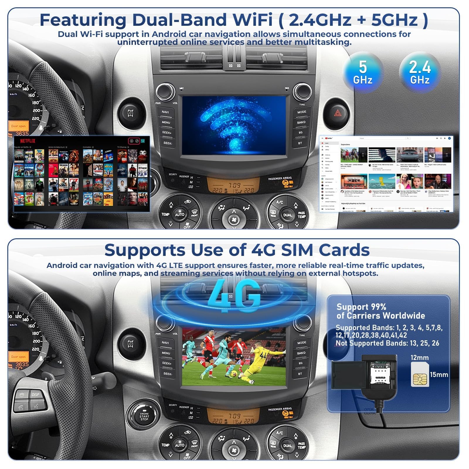 Android 14 Car Stereo for Toyota RAV4 radio 2006-2012, 7″ 1280*720 QLED IPS D…