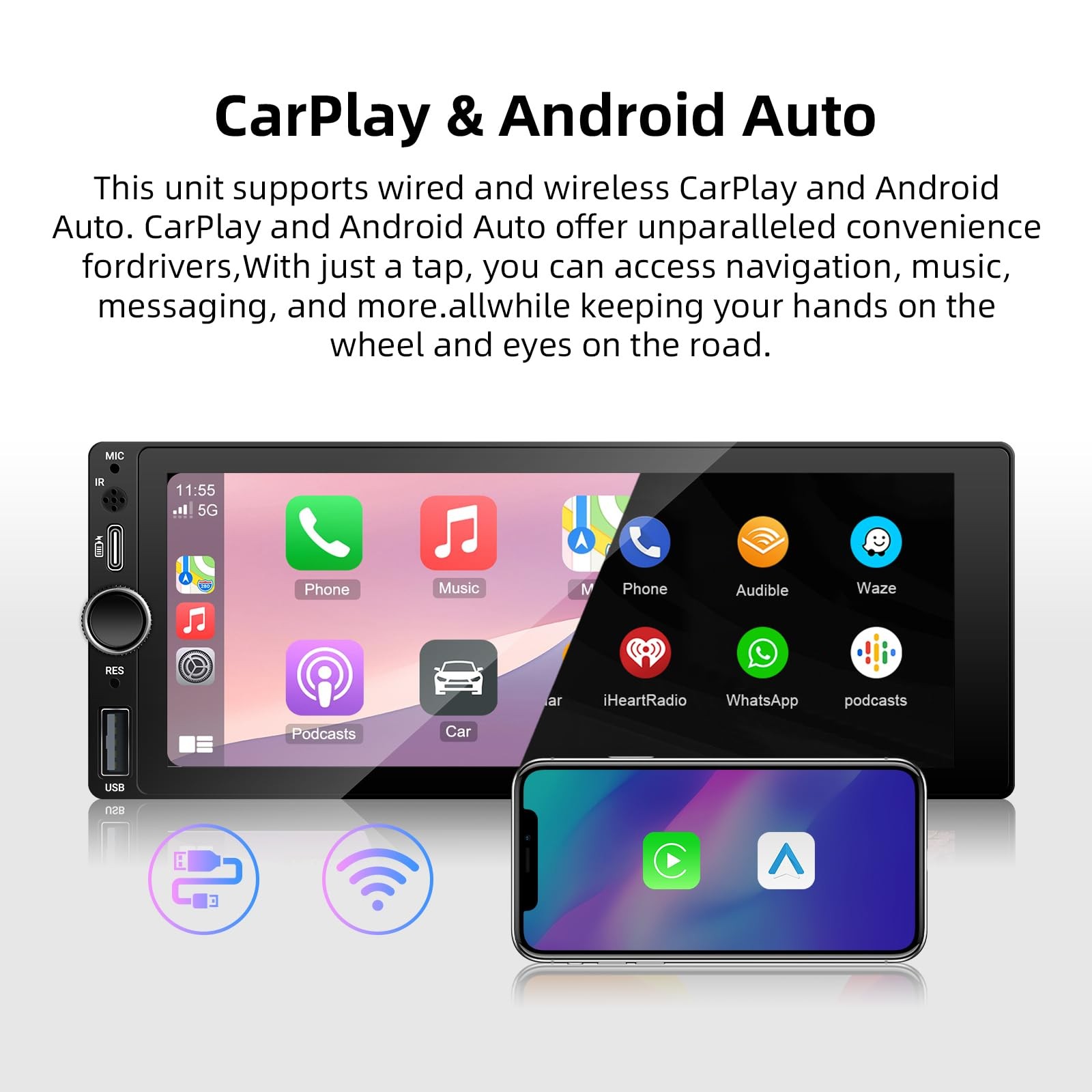 [Type-C&USB] Carplay Screen for Single Din Android Auto