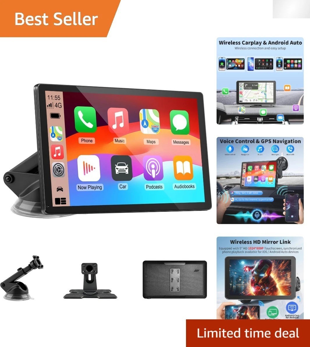 Portable 9-Inch CarPlay Screen with GPS & Voice Control – Upgrade Your Drive