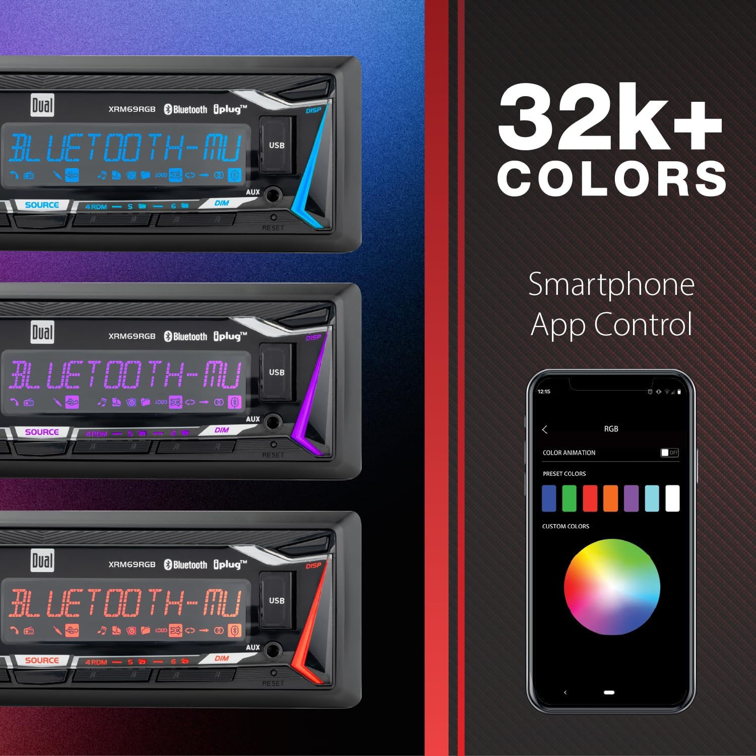 Dual Electronics XRM69RGB | 12-Character LCD Single DIN Car Stereo | RGB Custom