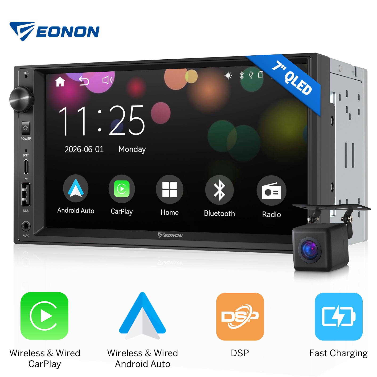 7″ QLED Android Auto Car Stereo Head Unit Wireless CarPlay Double DIN Hands Free