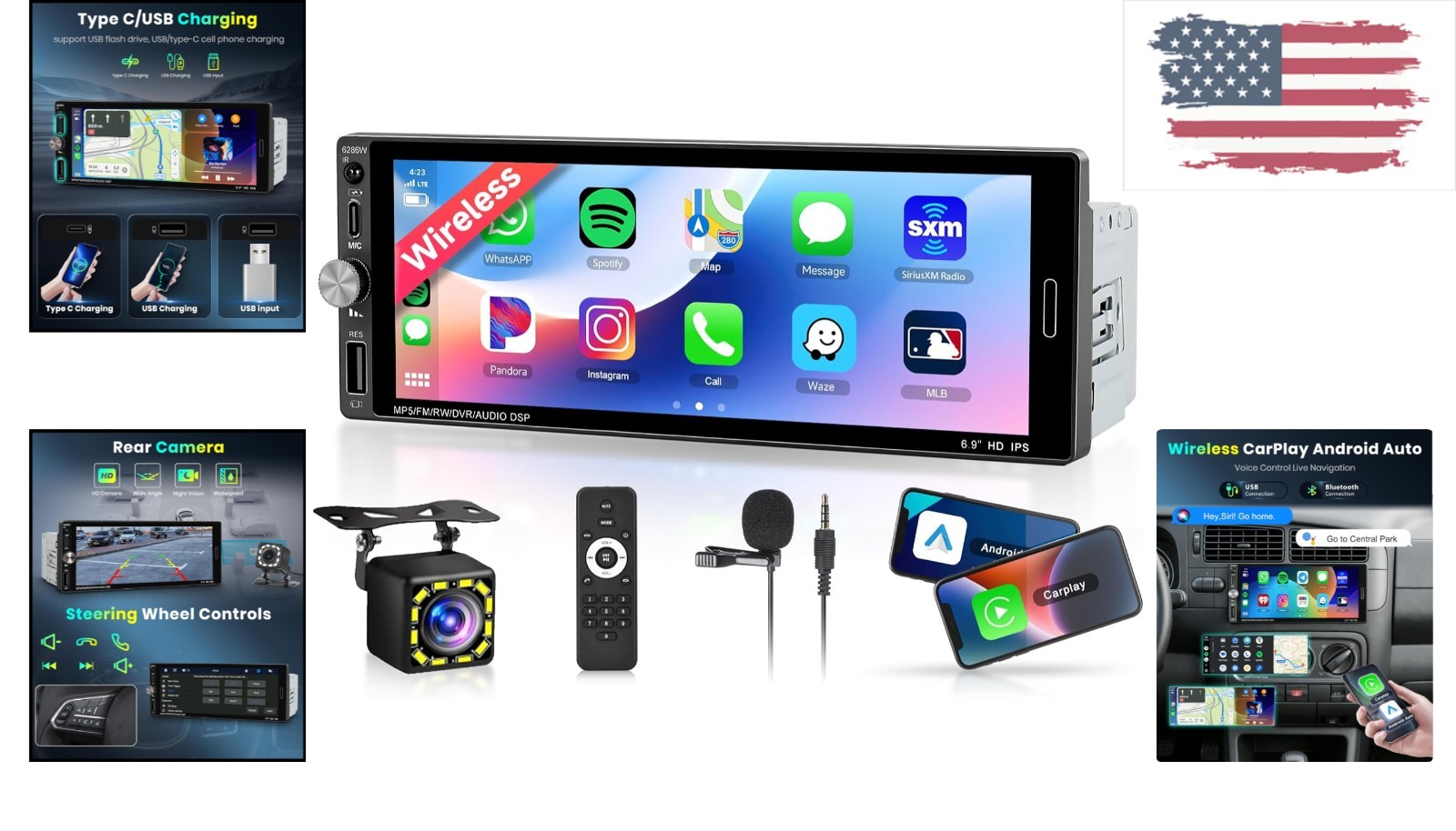 Advanced Bluetooth 5.2 Single Din Stereo with Backup Camera & Mirror Link – 6.9″