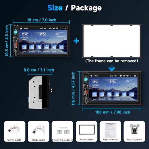 Upgraded Double Din Car Stereo with Wireless Carplay Android Auto, 7 Inch IPS