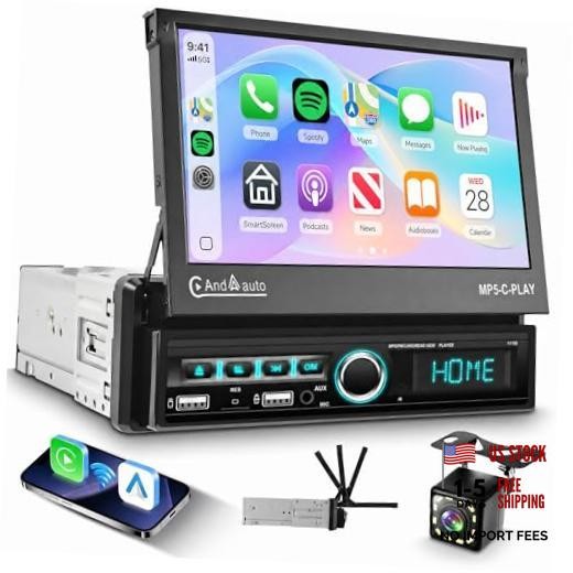 Single Din Car Stereo with Wireless Carplay Android Auto, 7″ Automatic&FM/RDS