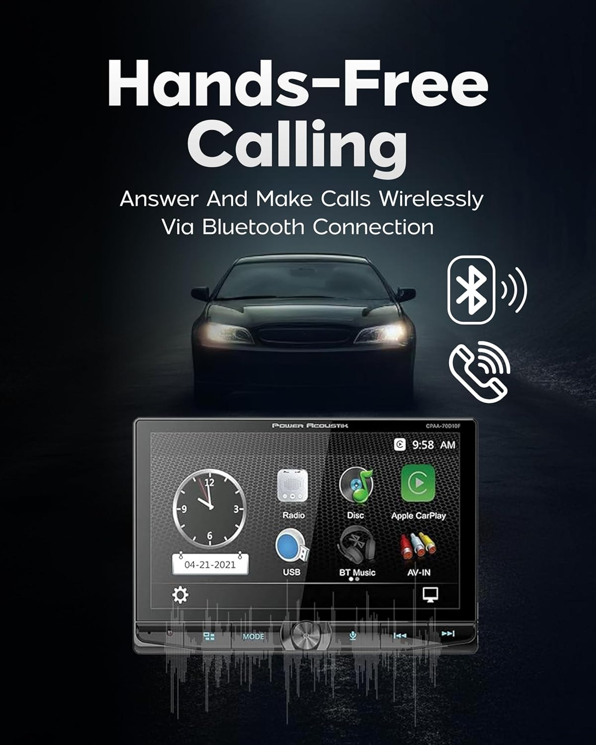 10.6″ Double DIN Car Stereo – Apple Carplay & Android Auto, Bluetooth, DVD Playe