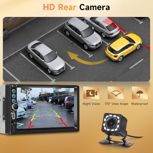Double Din Car Stereo 7″ HD Touchscreen, Wireless Carplay & Android Auto,