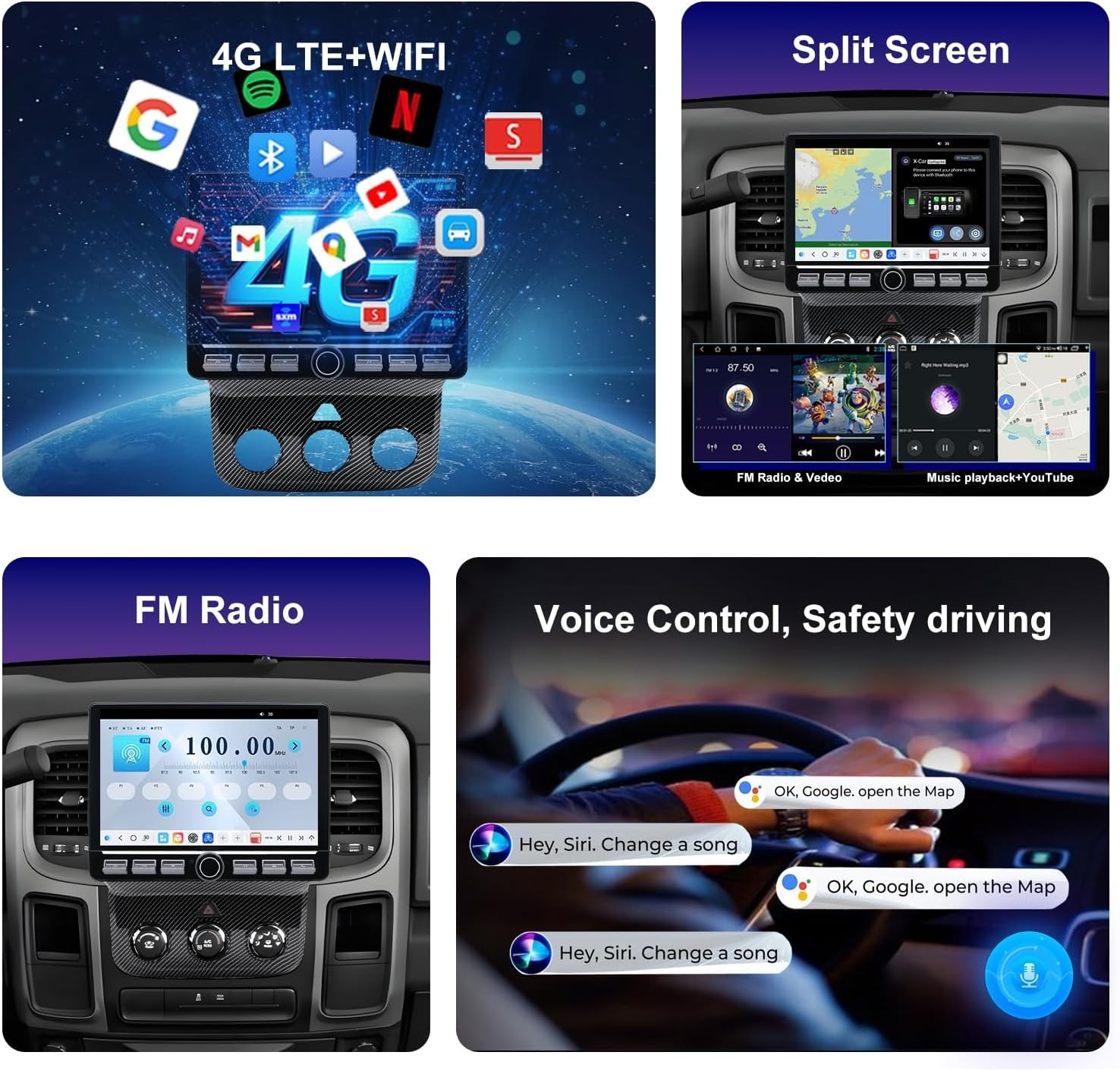 10.1″ 8Core 32GB 4G_LTE Android Auto Carplay for 2013-2018 Dodge RAM 1500-3500