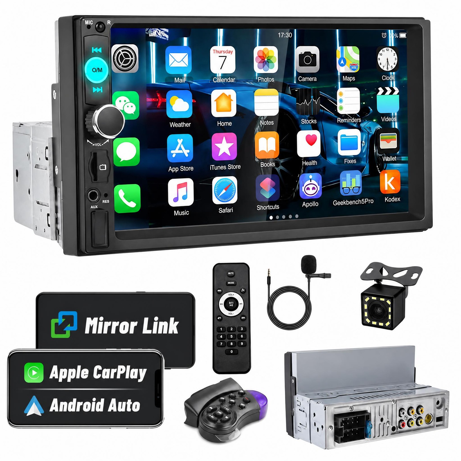 For Apple CarPlay Android Auto 7″ 1Din Touch Screen Car Stereo Radio Bluetooth
