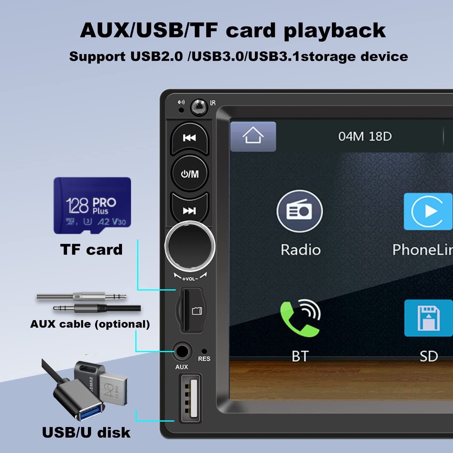 Nideocion 7 Double Din Car Stereo Build-In Apple Carplaybluetooth 5.1 Hand-Free