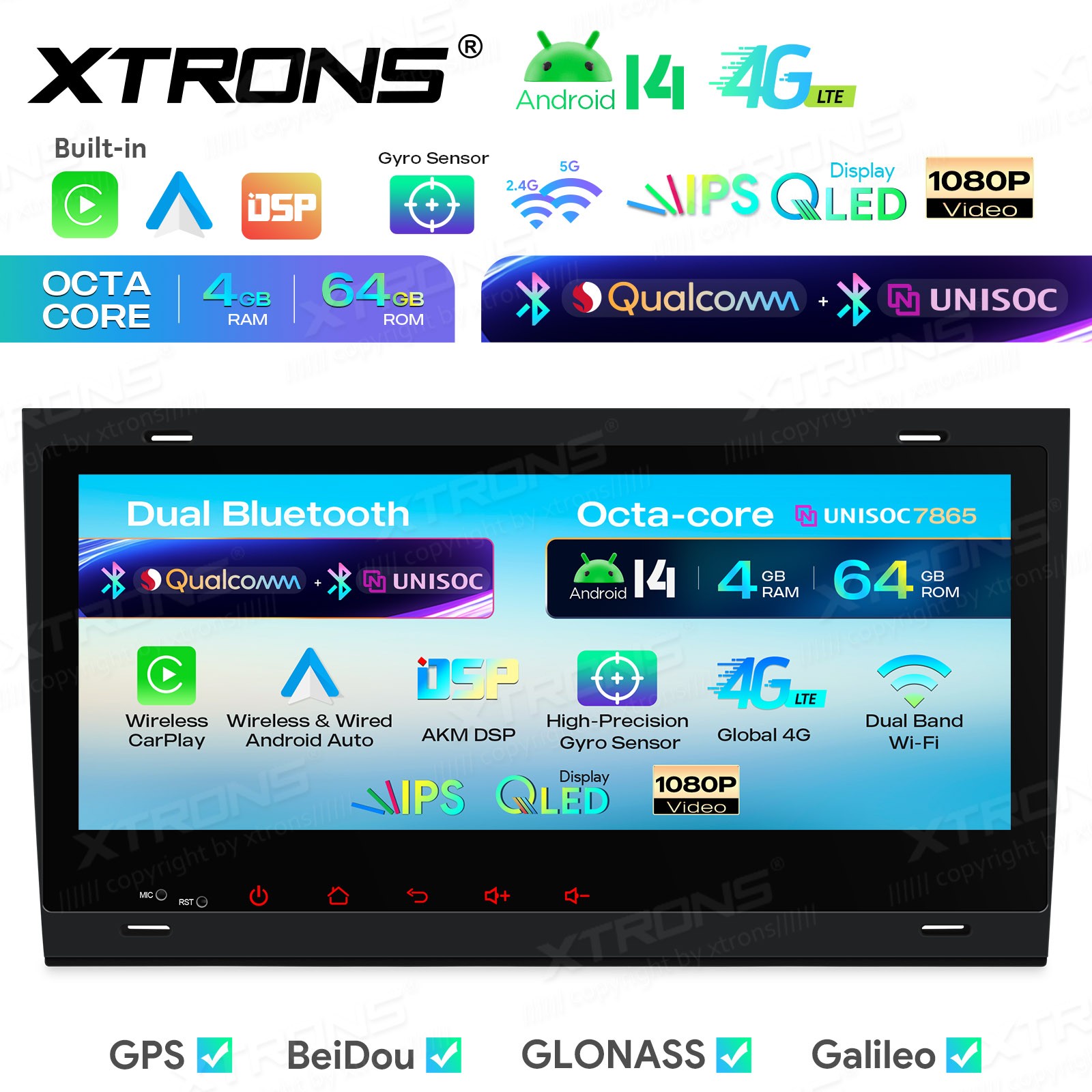 Android 14 Car GPS for Audi A4 S4 RS4 8 Core 4GB 64GB Wireless CarPlay DSP WiFi