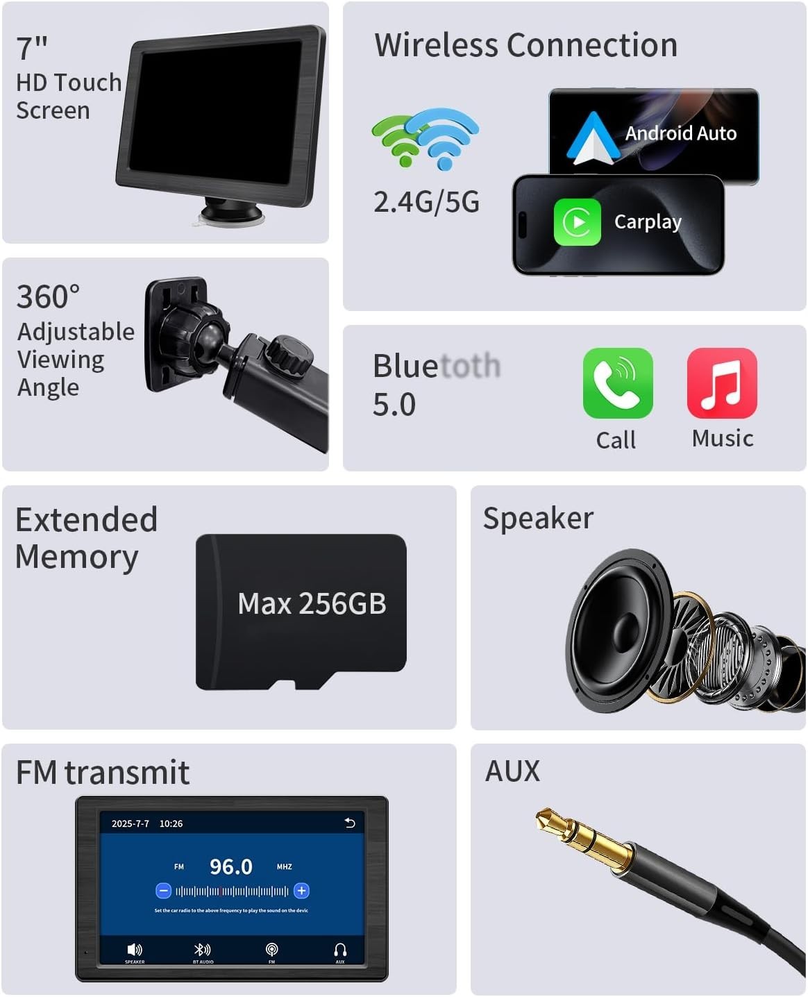 Portable Apple Carplay Screen for Car, 7″ HD Car Stereo Touchscreen 🔥New🔥