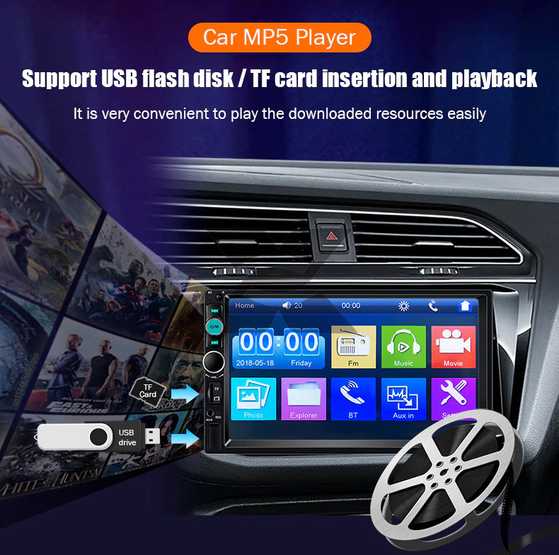 Double 2 DIN Car MP5 Player 7″ Bluetooth Touch Screen Stereo Radio With Camera
