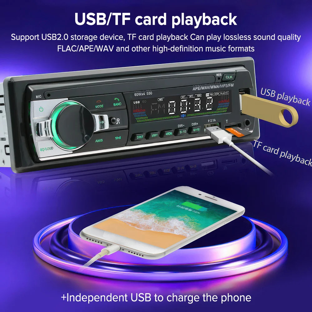 Single 1 DIN Car Stereo Radio Mp3 Player AUX IN USB TF SD Head Unit Bluetooth FM