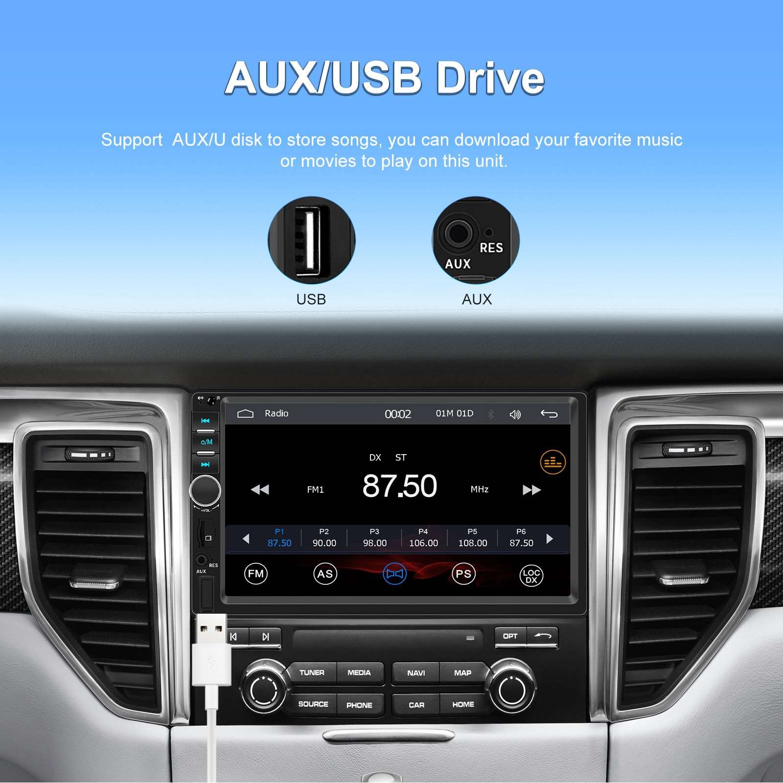Double Din Apple Carplay Android Auto 7″ Car Stereo Radio Bluetooth Touch Screen