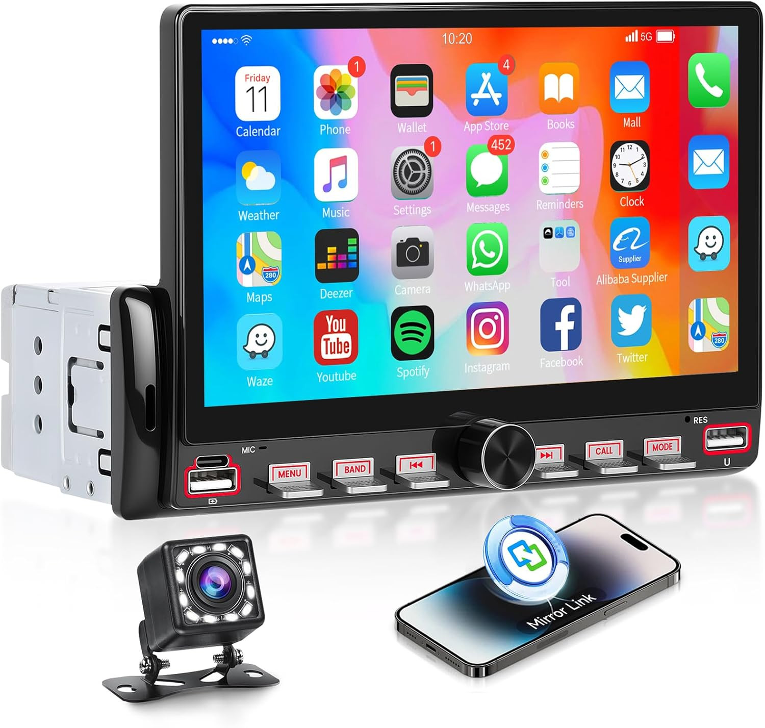 Single Din Car Radio with Bluetooth Ios/Android Mirror Link Share Same Video, 7″