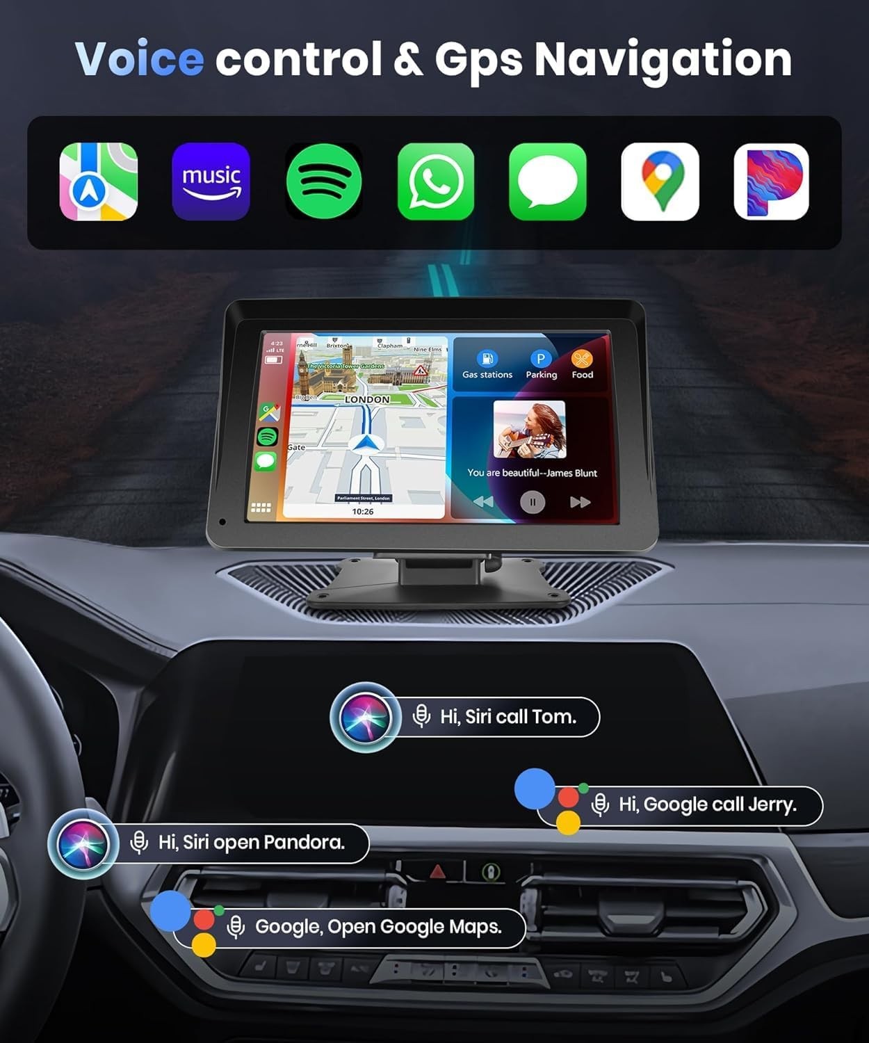 Podofo 7″ Car Stereo Wireless CarPlay Android Auto Touchscreen Radio BT AUX