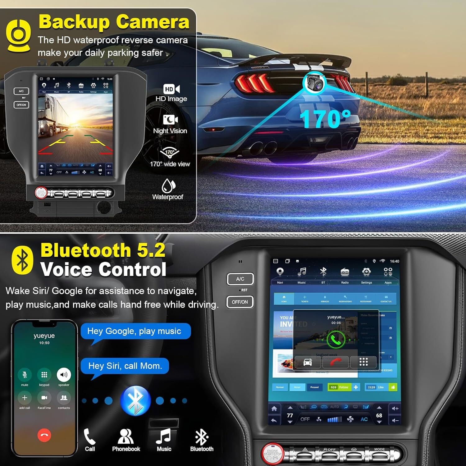 10.4″For Ford Mustang 2015-2022 Android Car Radio Stereo GPS Navi Carplay 6+128G