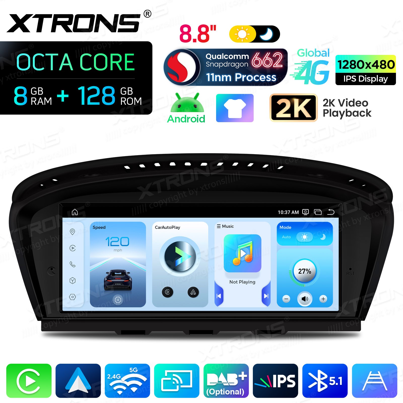 10.1″QLED Single 1-DIN Android 13 64G Car Stereo GPS Radio Sat Navi 4G LTE WiFi