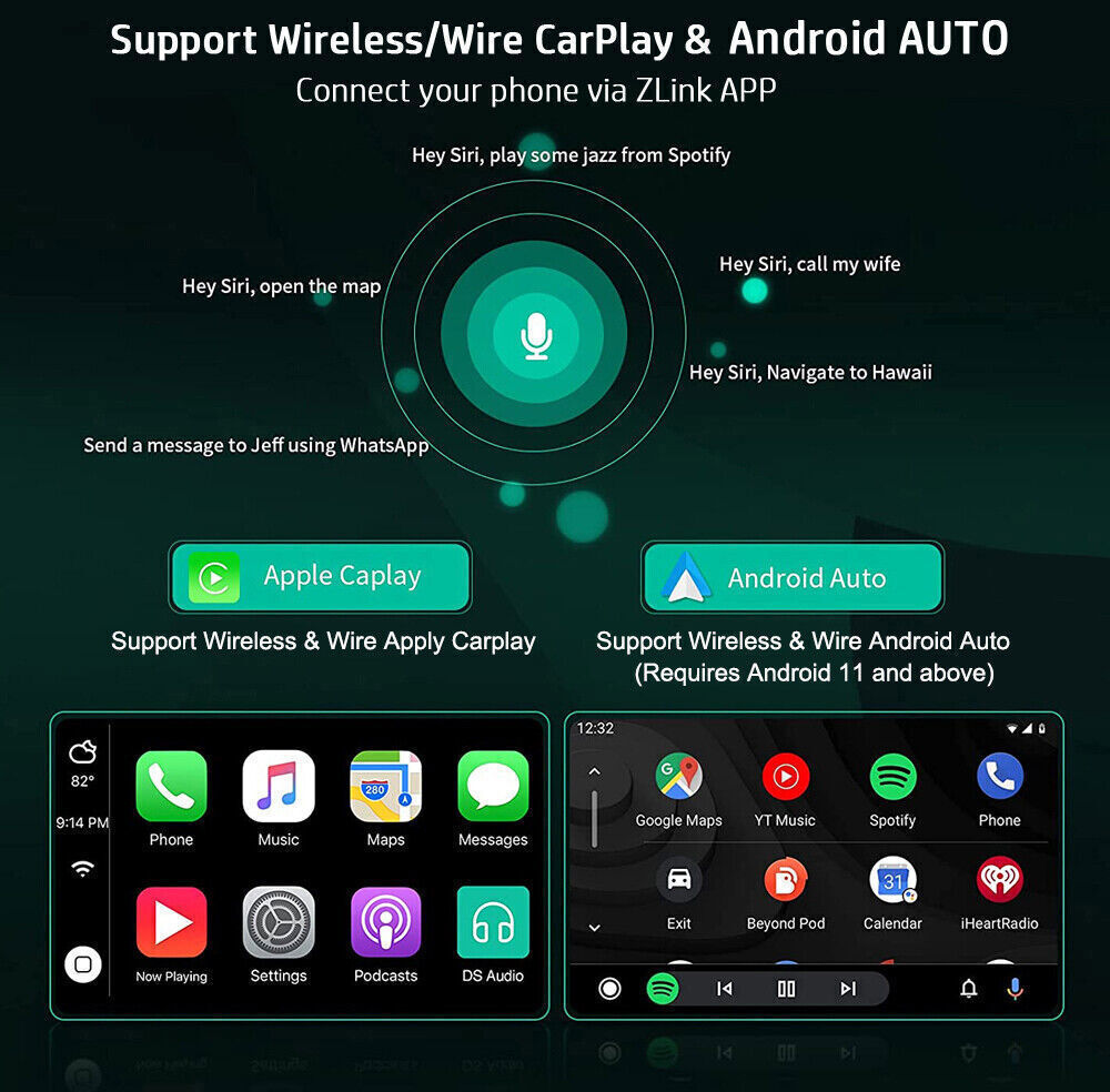 Double 2 Din 7″ Car Android Auto Carplay 4+64GB Stereo Bluetooth Radio GPS WIFI
