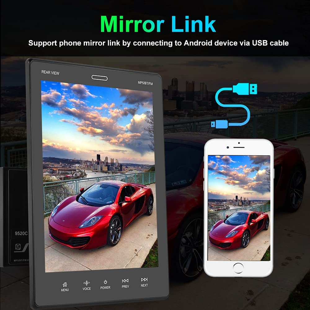9.5 Inch Vertical Screen Support Mirror Link/FM/USB MP5 Car Stereo Double Din