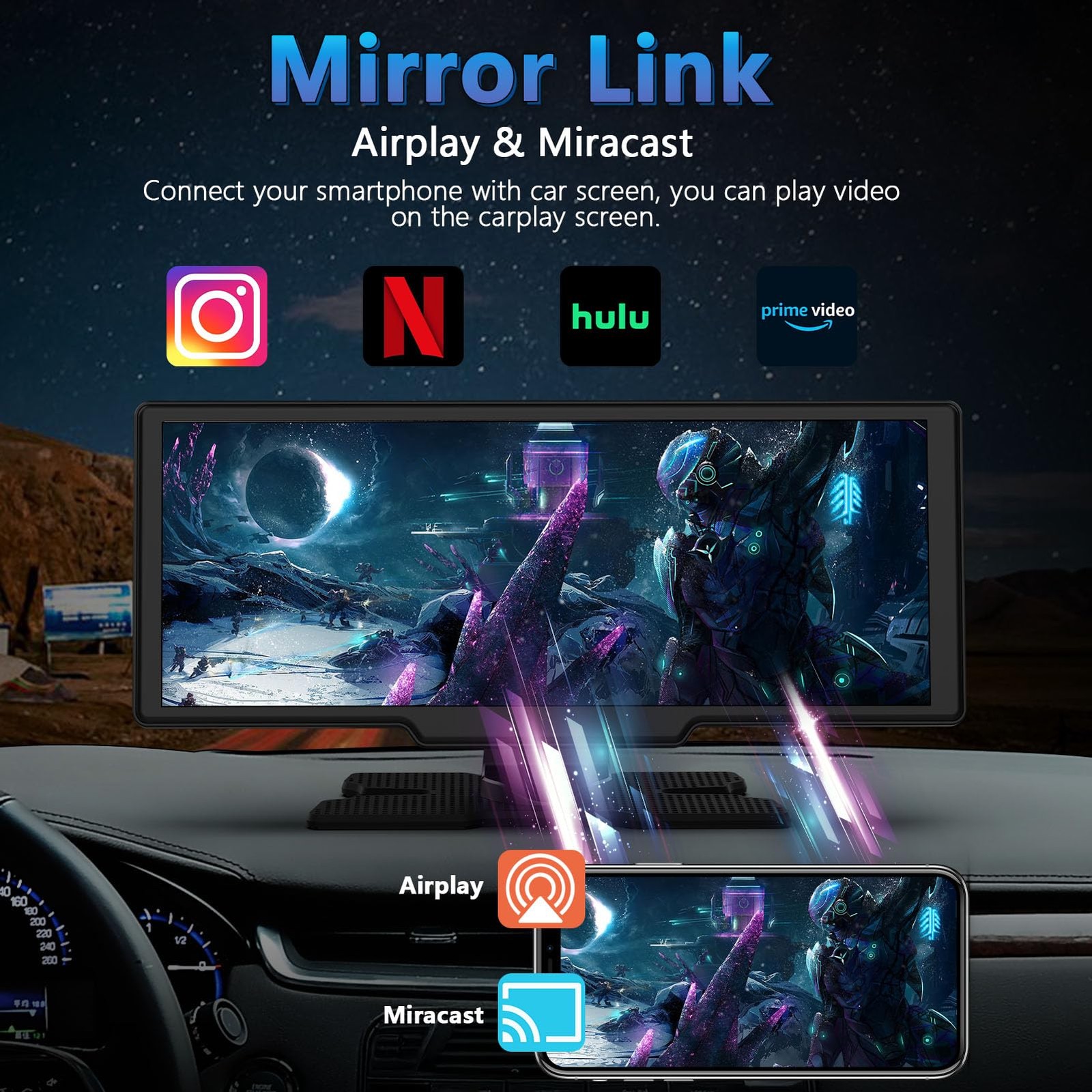 Portable Wireless Carplay Screen with Dashcam – 10.26 Inch Car Play Tablet wi…