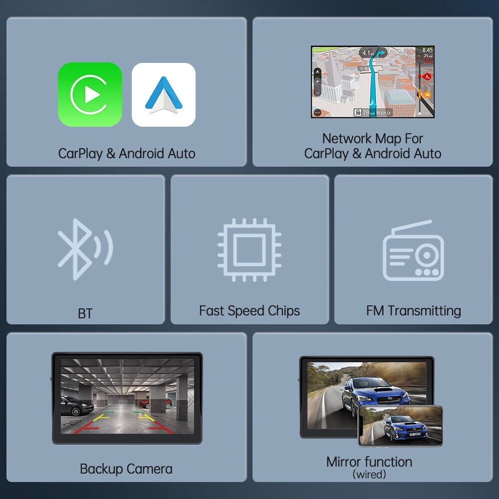 Portable wireless radio car stereo Apple CarPlay Android 7 “touch screen-