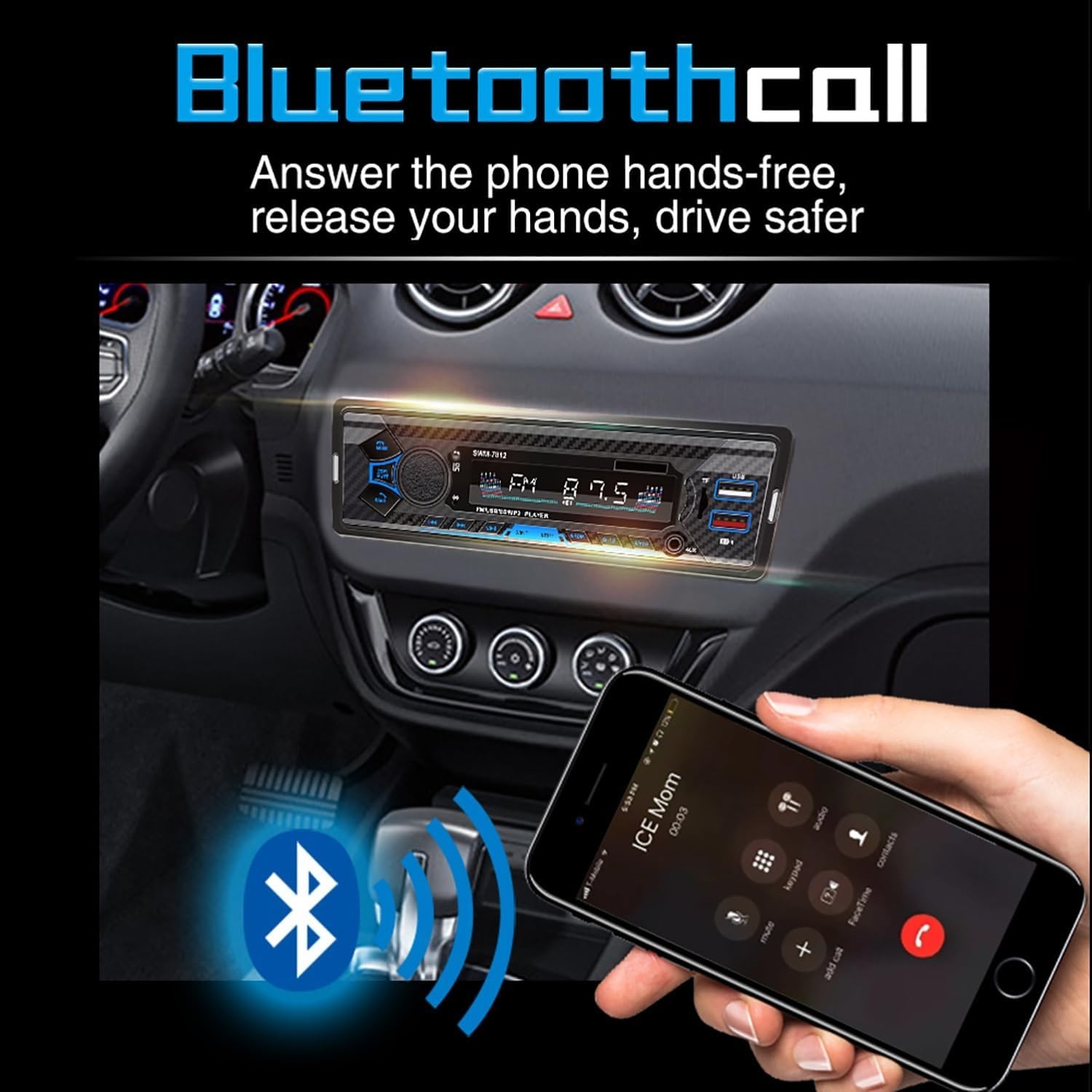 7 Inch Bluetooth Single Din Car Radio, Universal Car Radio with SWC, Subwoofer