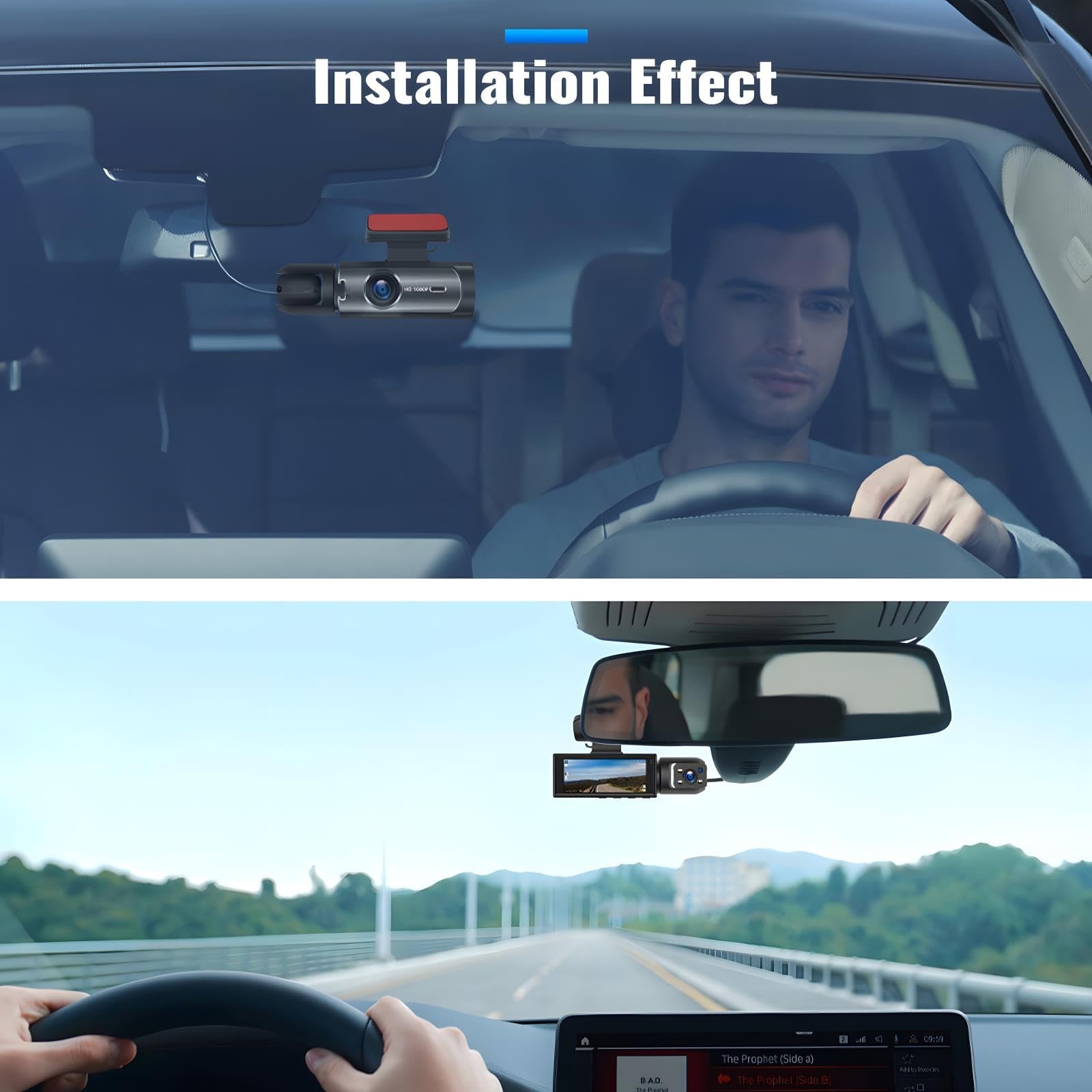 CAMECHO Dual Dash Cam 1080P Front & Inside, IR Night Vision, Loop Record, G-Sens