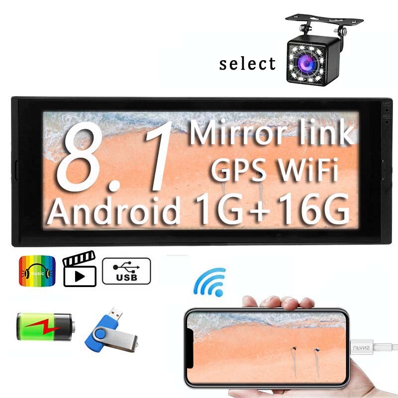 Single 1Din Car Radio Bluetooth 6.9″ Touch Screen GPS WiFi MP5 Player Multimedia