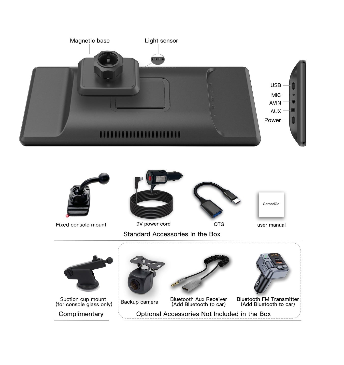 CarPodGo T3 Pro Portable Wireless CarPlay Android Auto 8.9 Inch Touch Screen