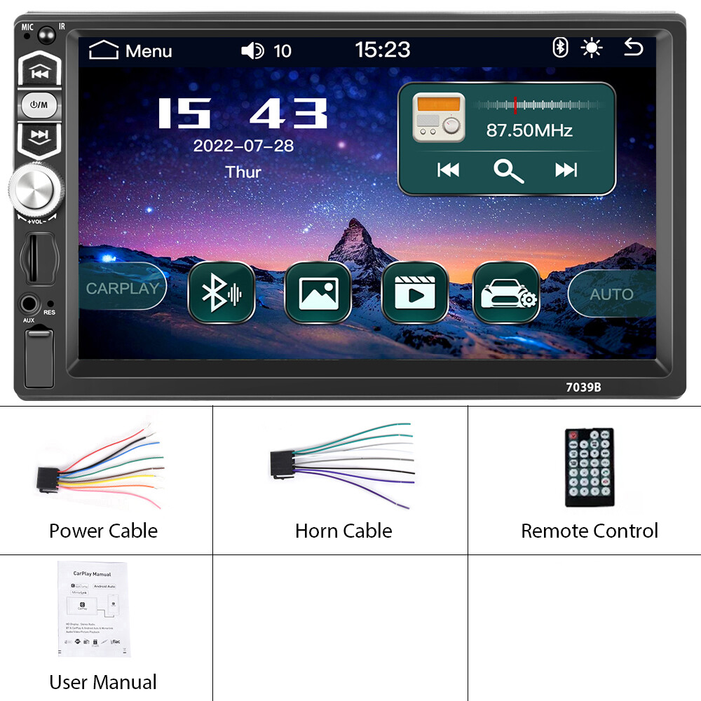 7″ Single 1 Din Touch Screen Car Stereo Radio IOS/Android CarPlay Bluetooth Play
