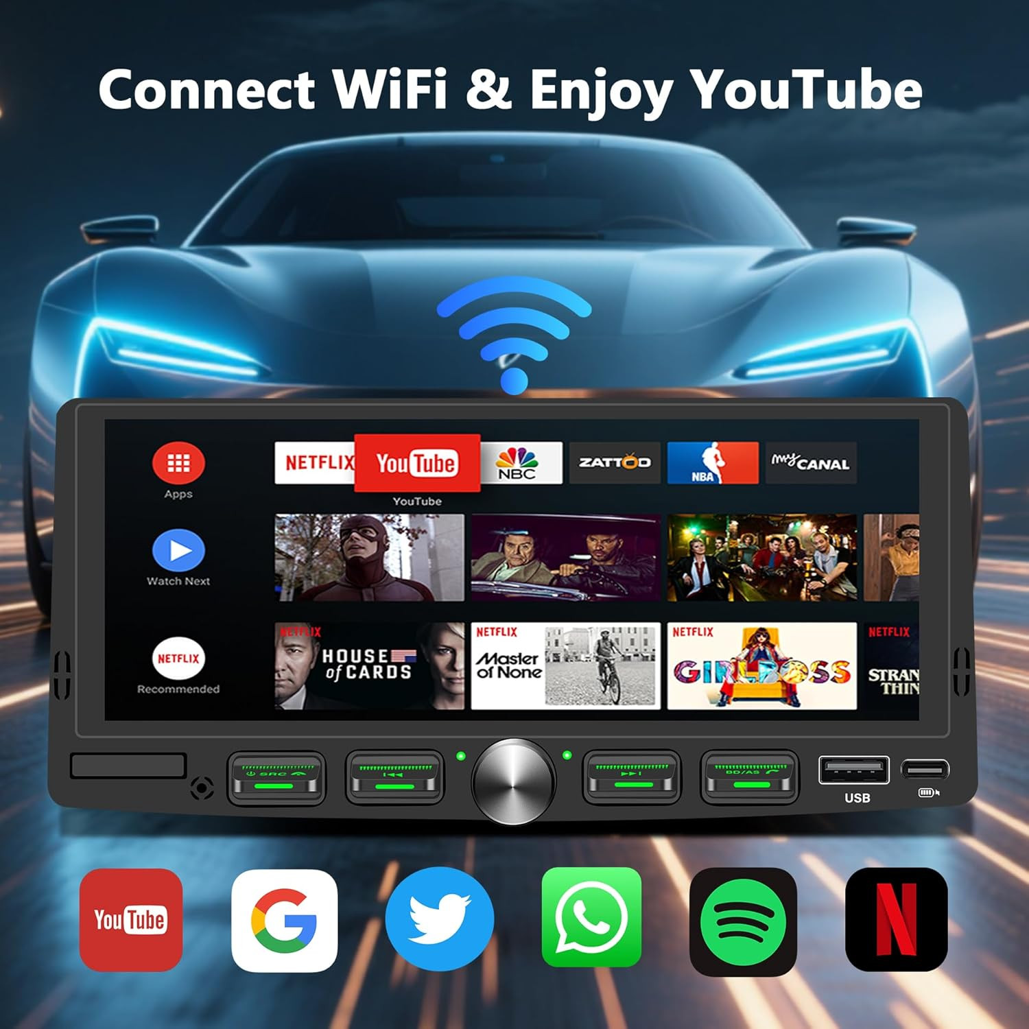 Single Din Touchscreen Radio with Wireless Apple Carplay & Android Auto, 6.9″ IP