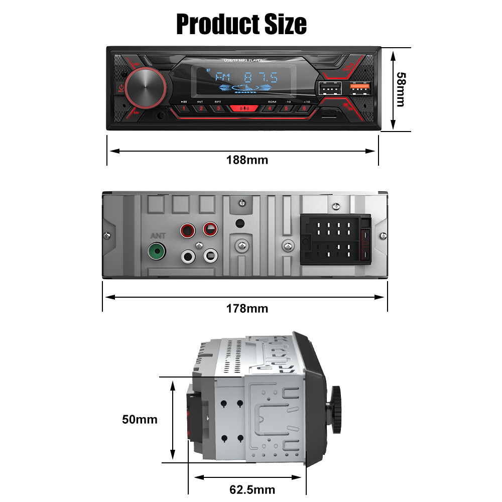 7 Lighting Colors Car Radio Single Din Bluetooth FM Audio USB AUX TF MP3 Player
