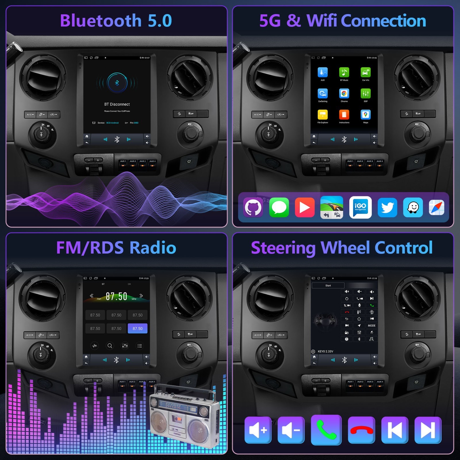 32G CarPlay 9.7” For 2009-12 Ford F-250 F-350 Super Duty Android14 Radio Stereo