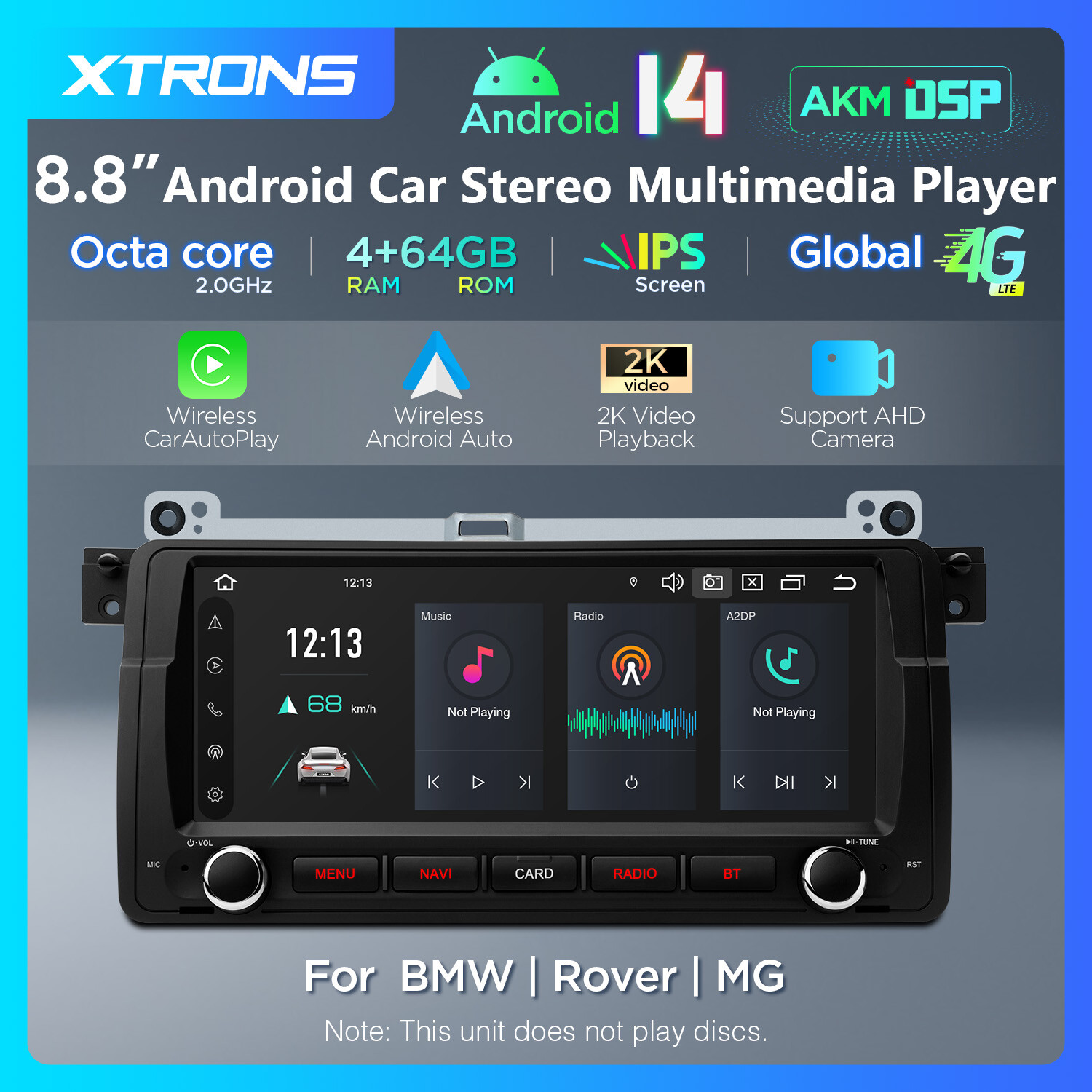 8.8″ HD Screen Android 14 8Core Car Play Radio GPS Stereo 4G For BMW 3er E46 M3