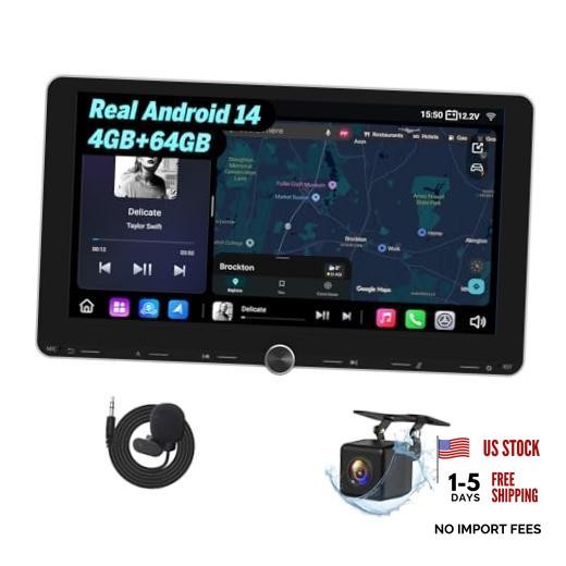 4+64GB Android 14 Double Din Car Stereo, Wired & Wireless 10.1 Inch 4GB+64GB