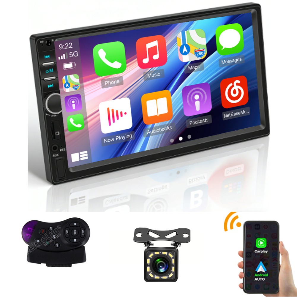 7” Double 2 Din Touch Screen Car Radio Stereo Android Auto BT Apple CarPlay Cam