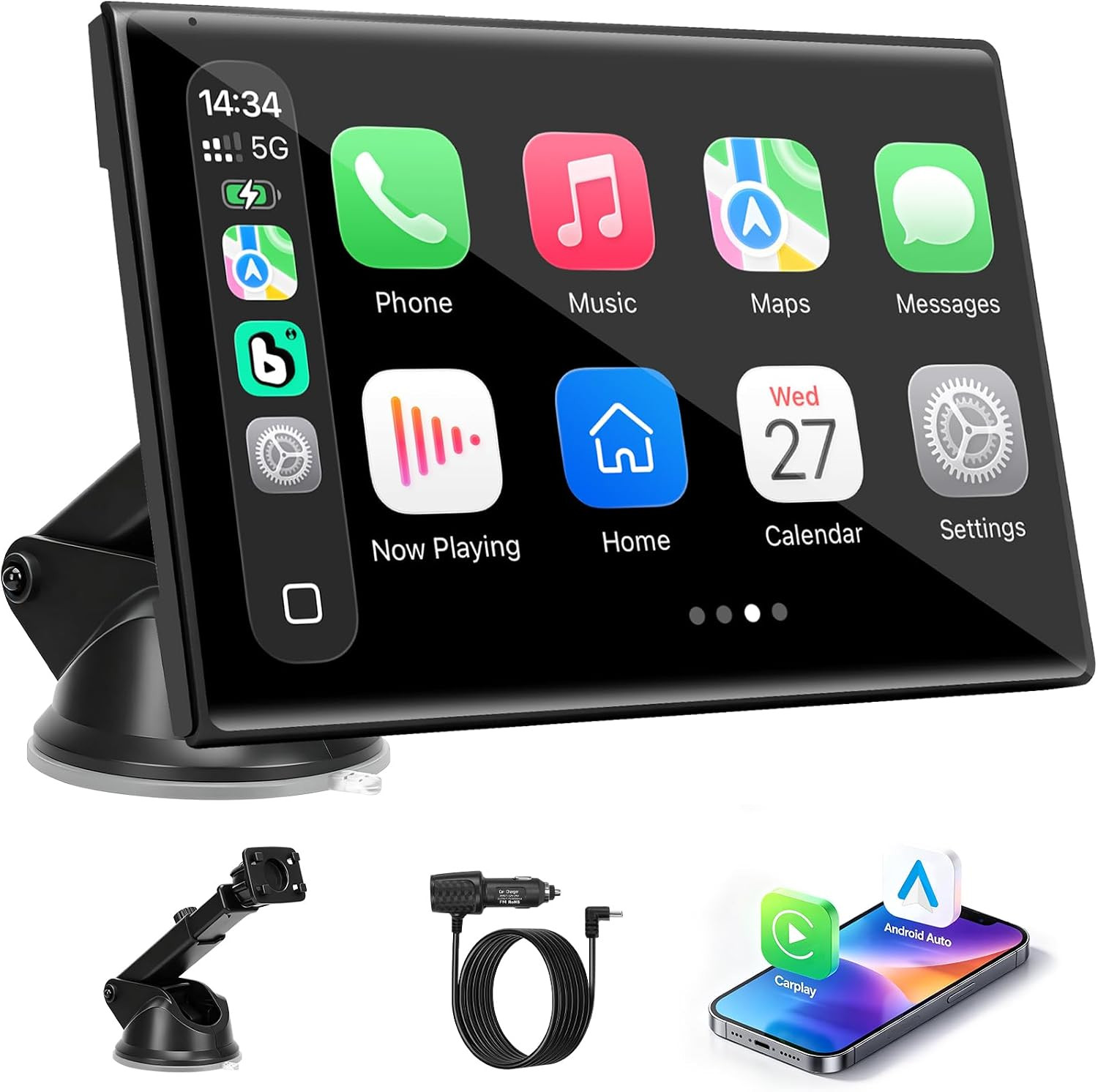 Carplay Screen for Car, 7 Inch Wireless Carplay & Android Auto（Black） | Portable