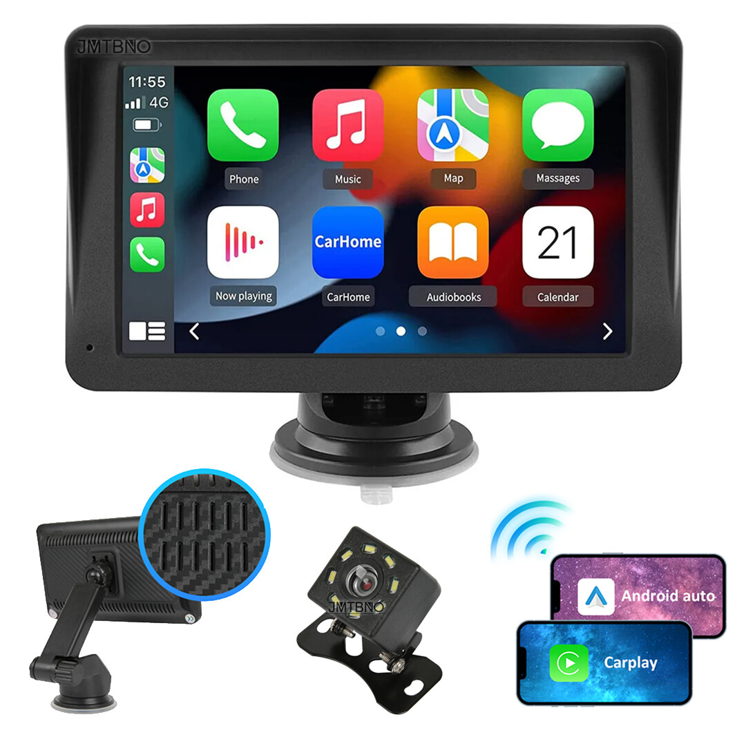 7″ Portable Touch Screen Wireless CarPlay Android Auto Car FM Radio AUX +Camera