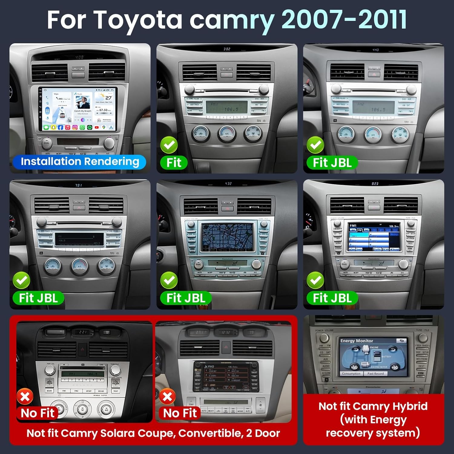 Apple CarPlay For Toyota Camry 2007-2011 Car Stereo Radio JBL Android 13 GPS 64G