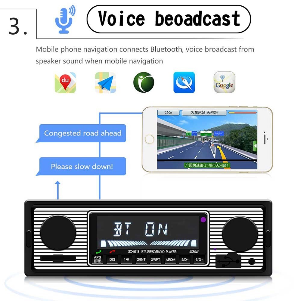 Bluetooth Vintage Car MP3 Player FM Radio AUX Classic Stereo Audio Receiver UE