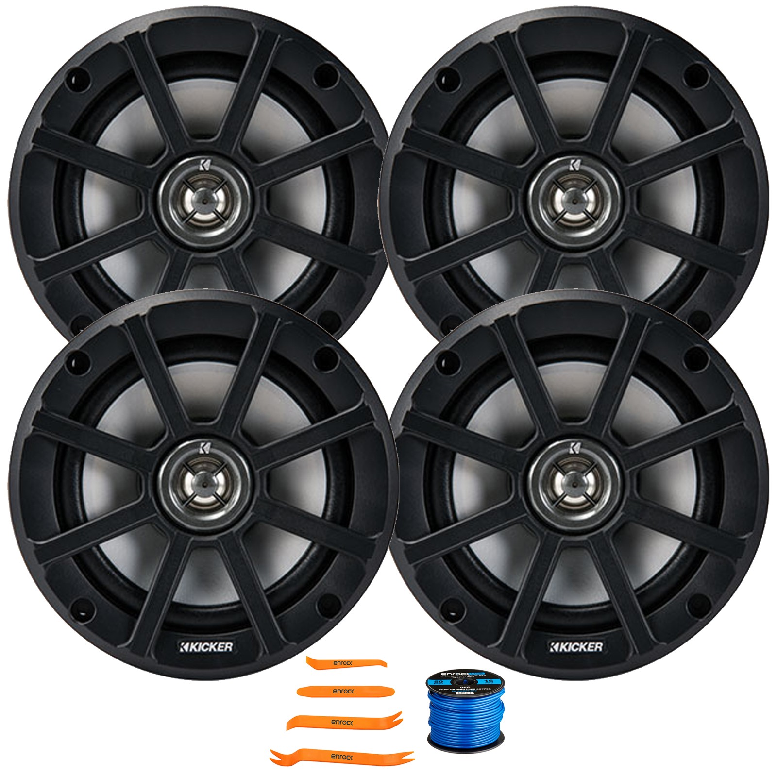 4x Kicker PSC65 6.5″ 120W Weather-Proof Speakers, Speaker Wire, Pry Tool Set