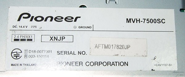Pioneer Carrozzeria MVH-7500SC Single DIN Bluetooth USB DSP Tuner Head Unit