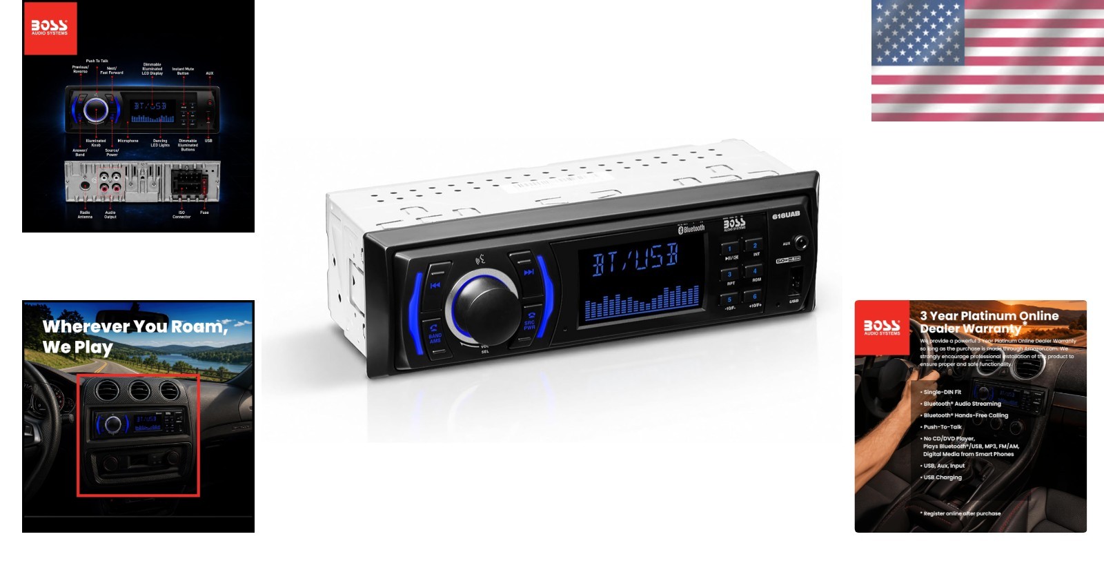 BOSS Audio Systems 616UAB Car Stereo with Bluetooth – Single DIN, MP3, USB, Aux-