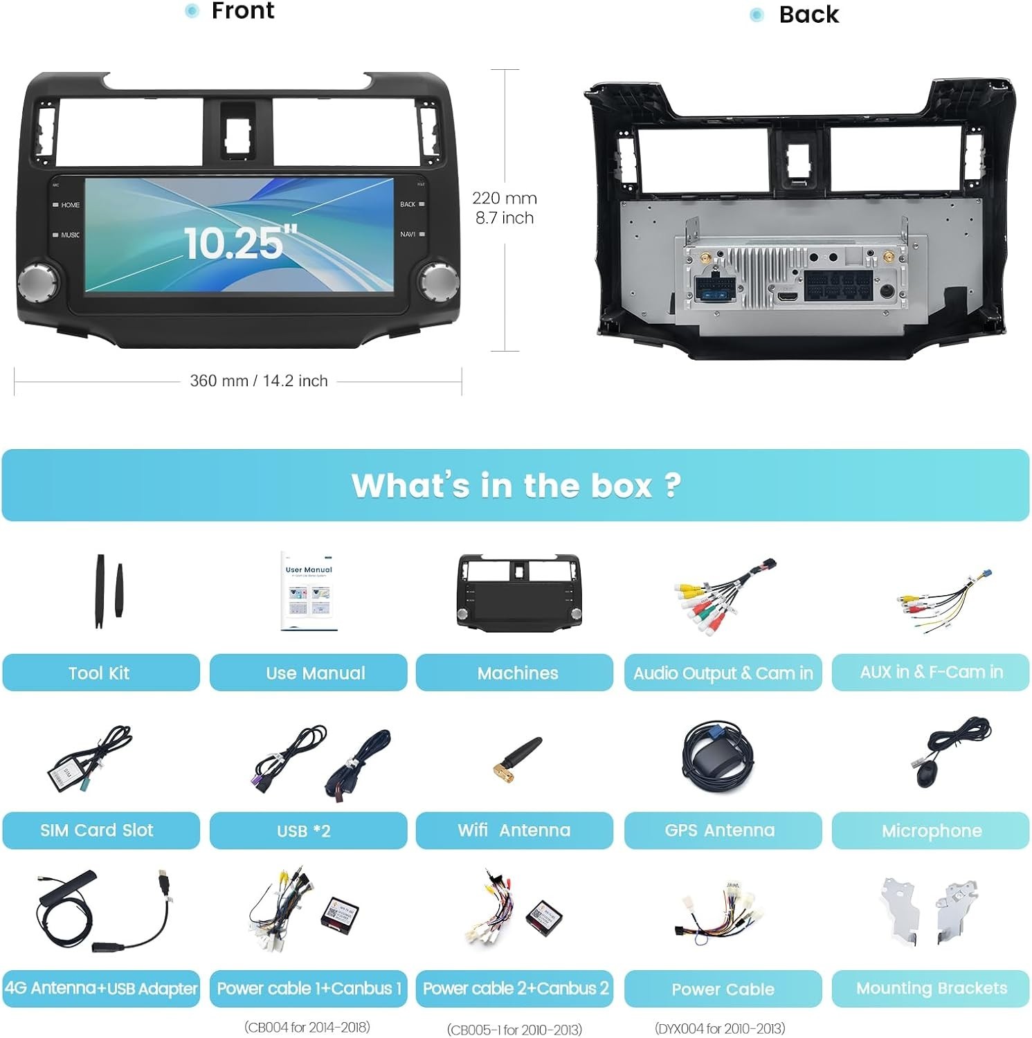 Roadanvi 10.25″ Car Stereo for Toyota 4Runner 2010-2019 QLED Touch Screen GPS