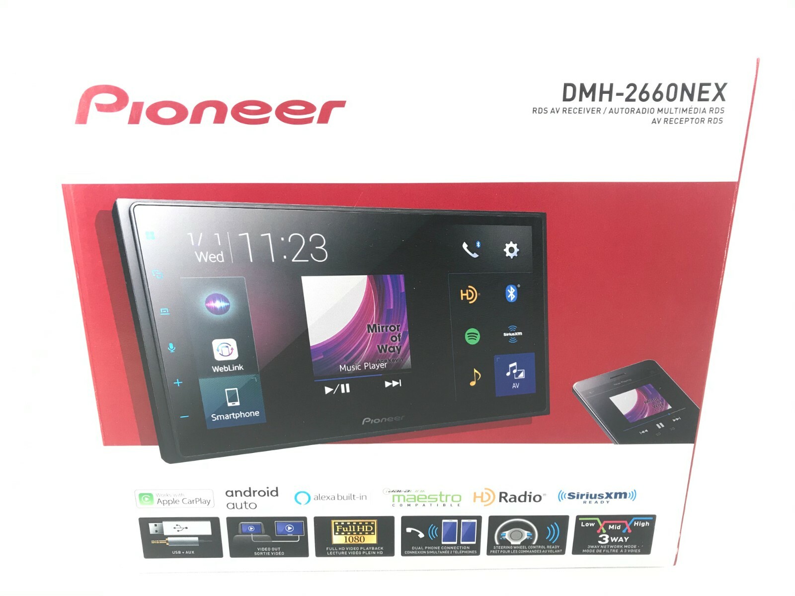 Pioneer DMH-2660NEX Bluetooth Media Apple CarPlay Android Auto XM HD Radio 6.8″