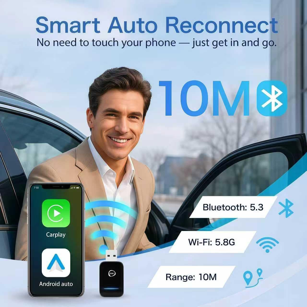 2-In-1 Wireless Carplay & Android Auto Adapter (2026 Upgraded), Fast 5Ghz/2.4Ghz