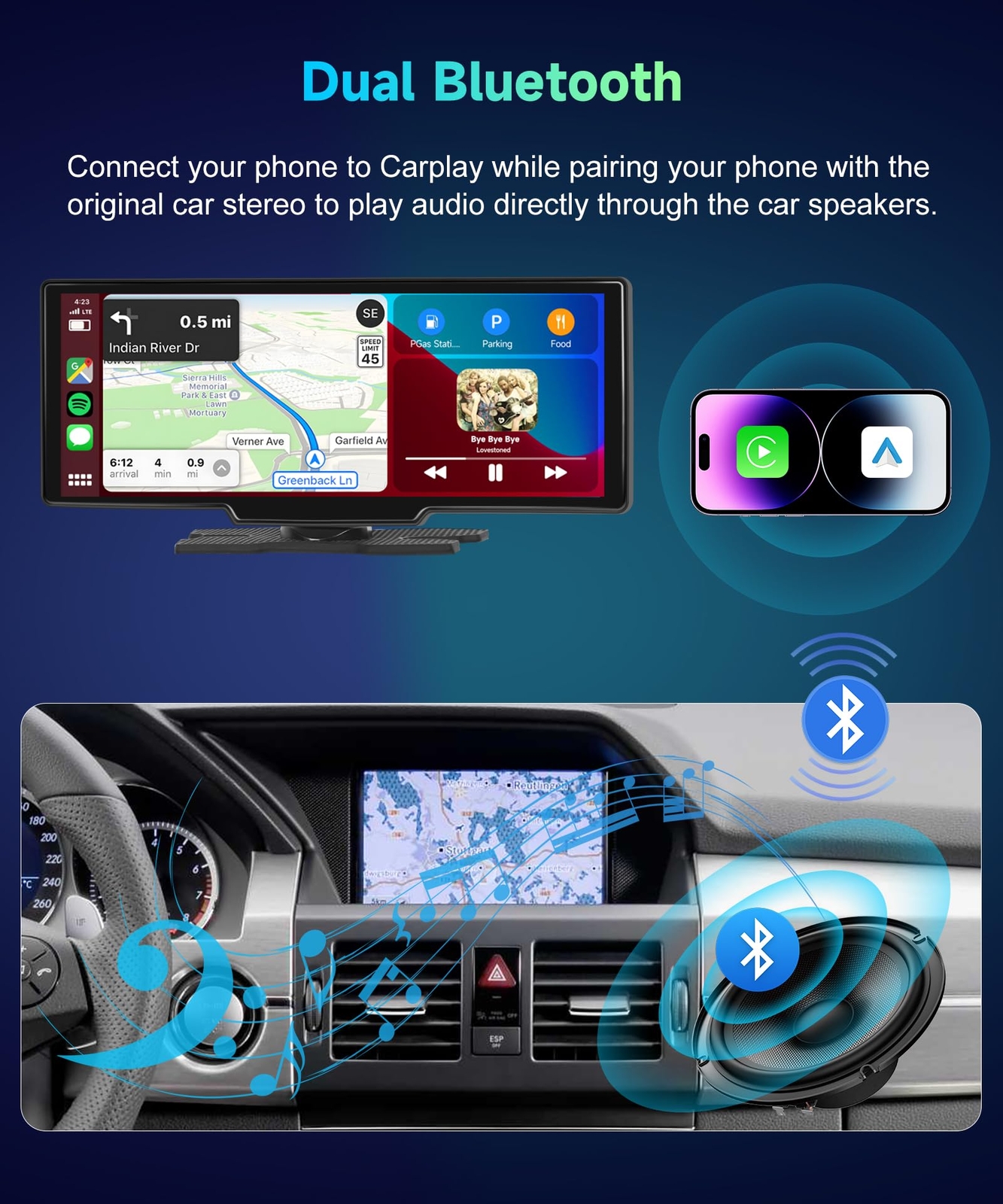 Pantalla Inalambrica 10.3″ Para Automovil Coche Con Apple Carplay y Android Auto